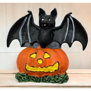 Halloween Bat Perched on Jack O Lantern Refrigerator Magnet Vintage Pumpkin